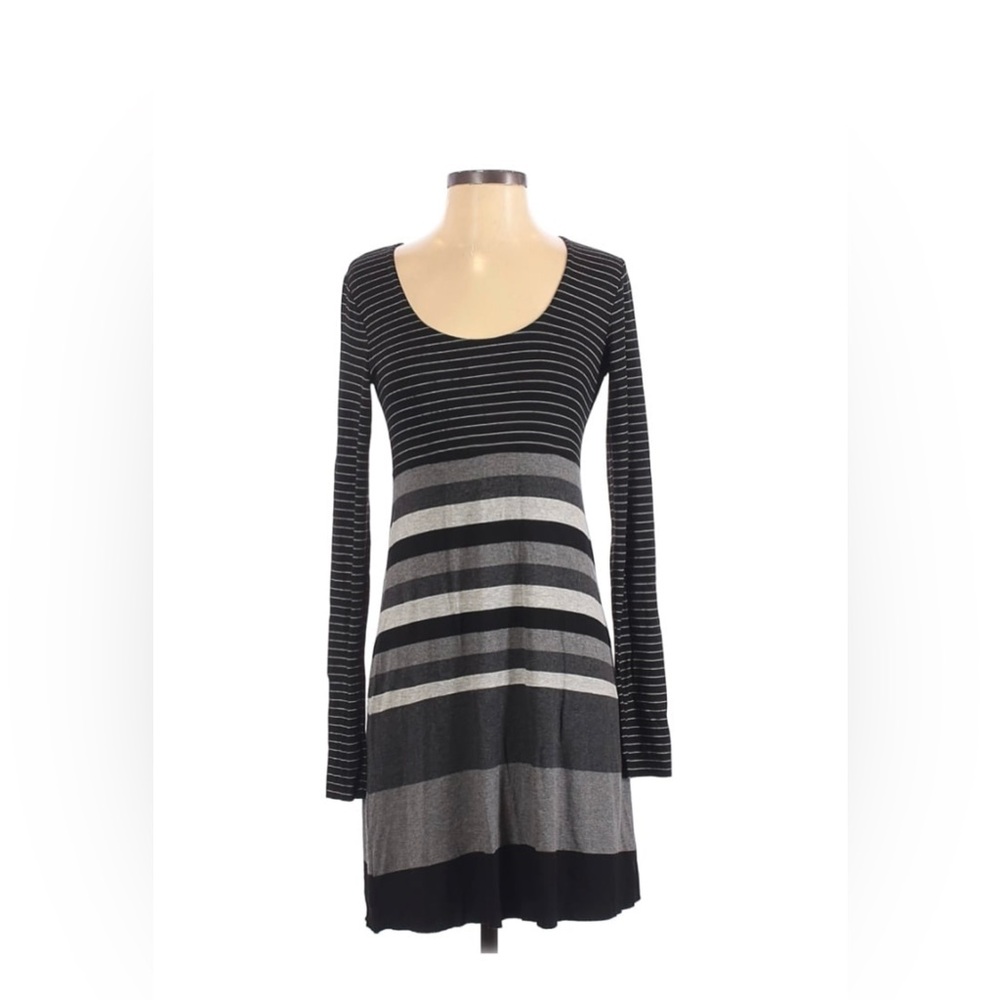 Bailey 44 Light Dark Gray Black Long Sleeve Striped Dress Medium